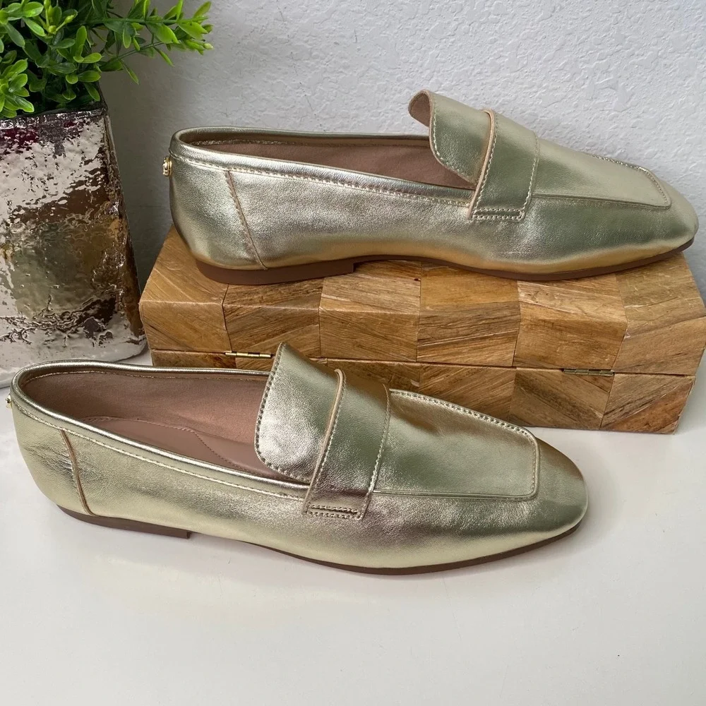 Talbots Audrey Metallic Gold Nappa Square Toe Loafer Flats Size 9M‎